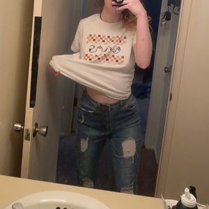 distressed/ ripped skinny jeans, super high rise (price negotiable!)